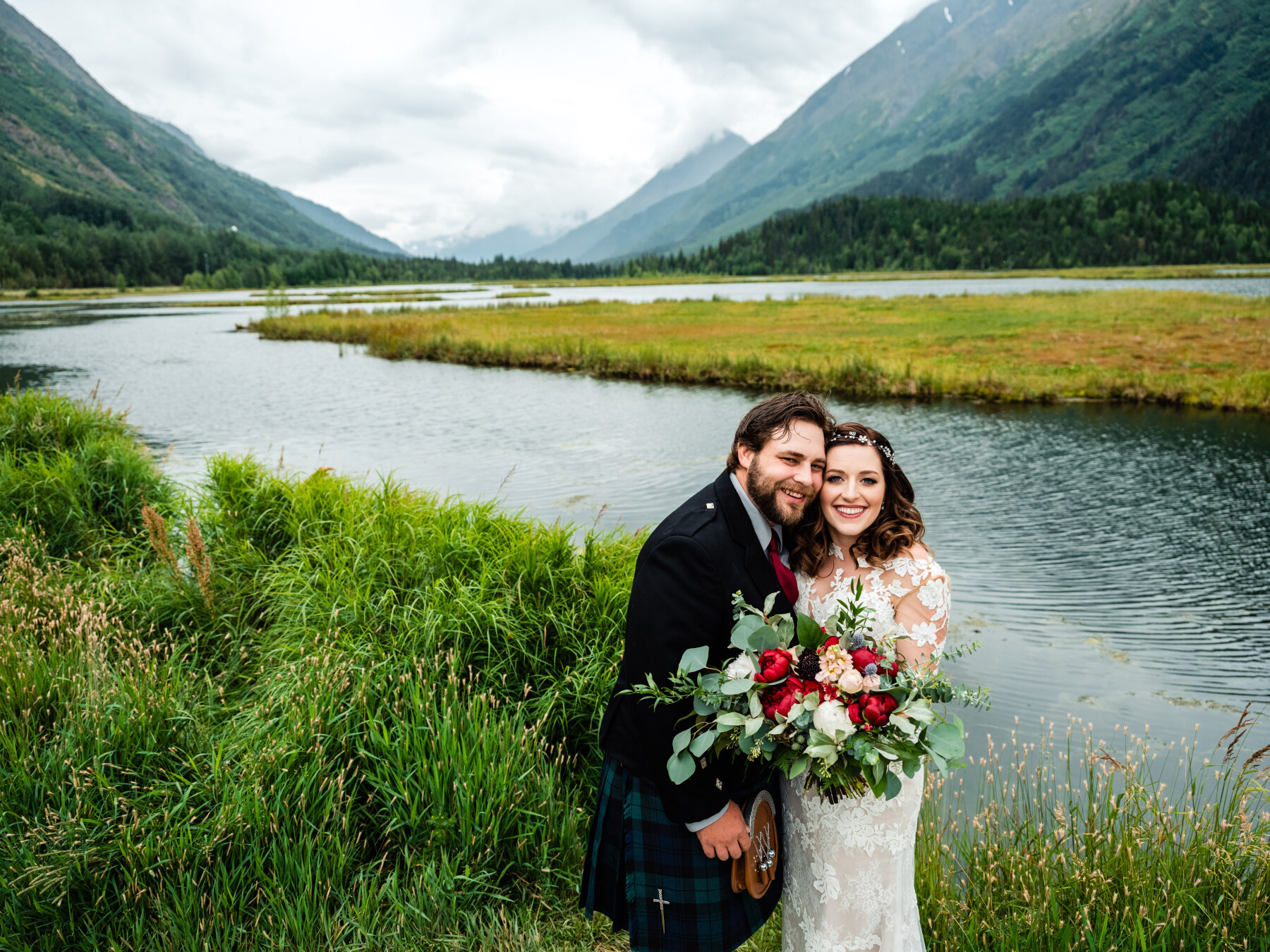 Bride and Groom portrait in Moose Pass, Alaska