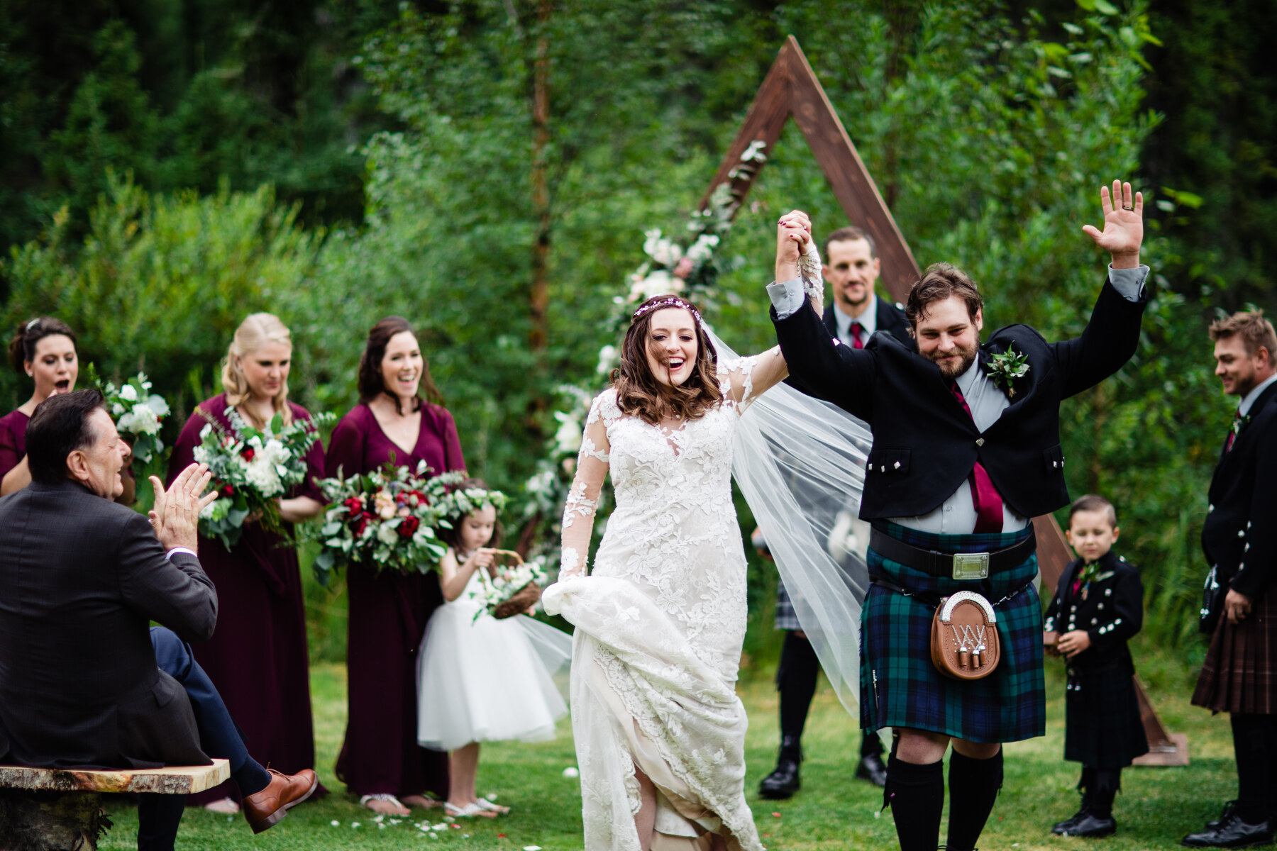 Bride and Groom celebrating after wedding ceremony