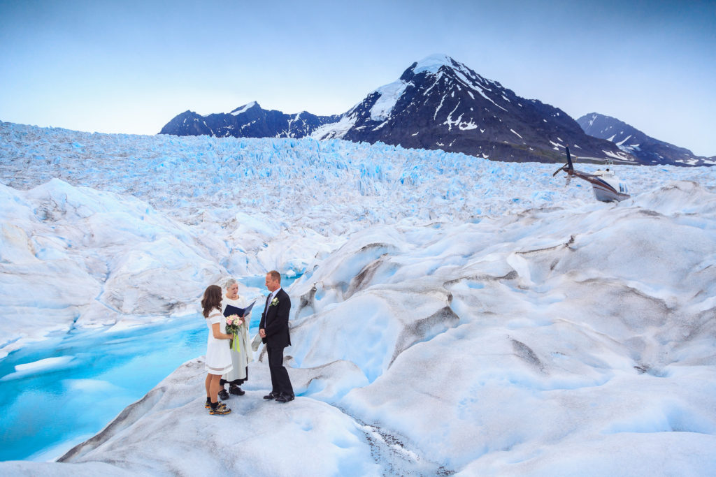 Elopement on a glacier in Alaska.