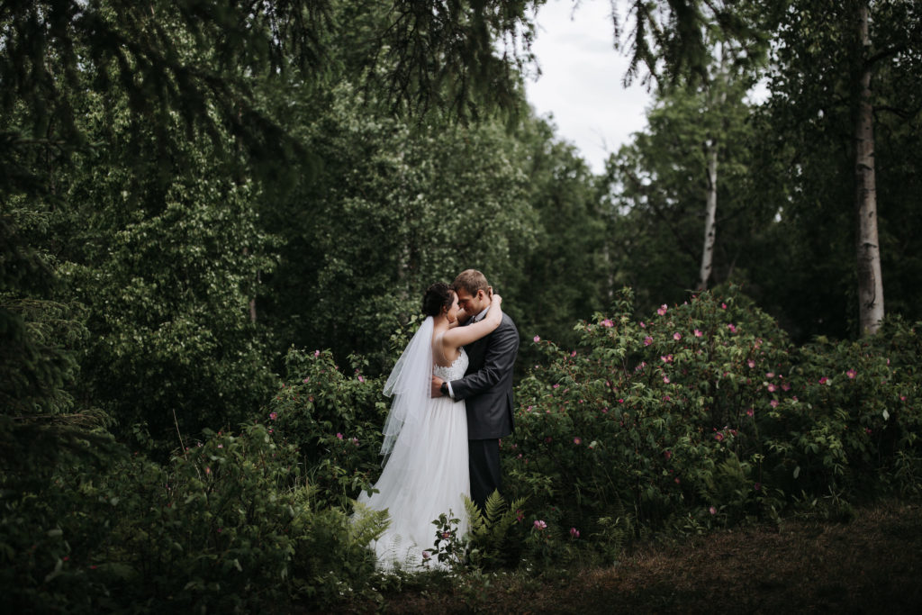 Bride and Groom portrait at a summer wedding in Anchorage, Alaska.